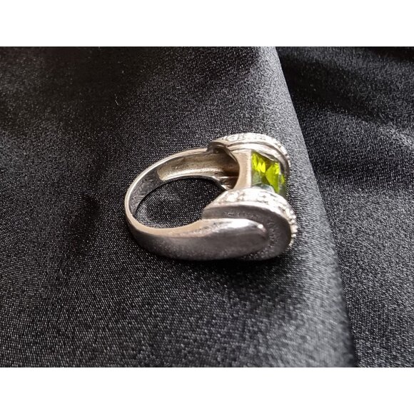 Vintage Sterling Silver 925 Ring W/ Green Glass Stone Size 6.5 - Picture 7 of 7